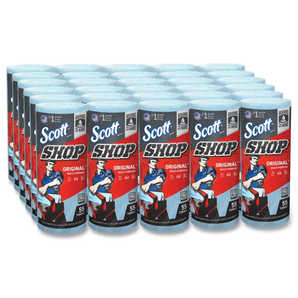 Scott 75130 9.4 in. x 11 in. Standard Shop Towels - Blue (55/Roll 30 Rolls/Carton)