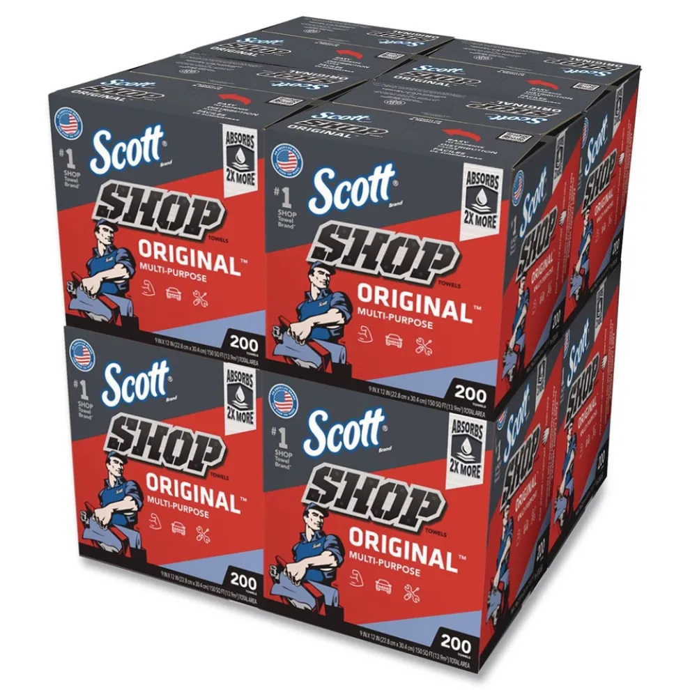Scott 9 in. x 12 in. 1-Ply Shop Towels Original - Unscented/Blue (200/Box)