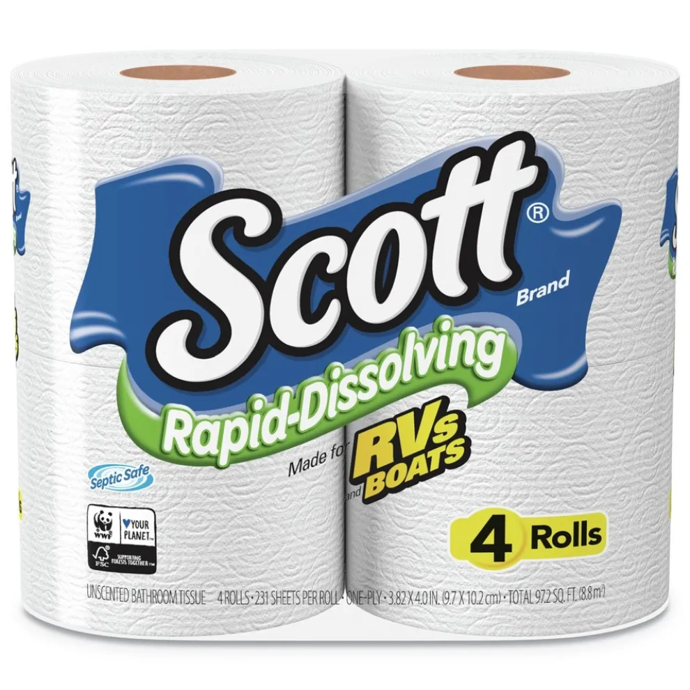 Scott Rapid-Dissolving Toilet Paper - White (4/Rolls/Pack, 12 Packs/Carton)