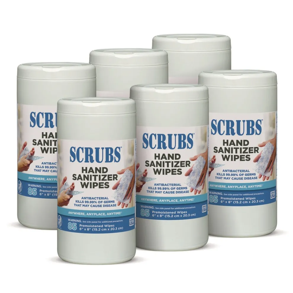 SCRUBS 90985 85/Can 6 Cans/Carton 6 x 8 Hand Sanitizer Wipes