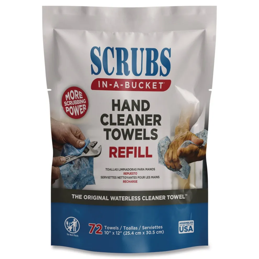 SCRUBS Hand Cleaner Towels SCRUBS in-a-Bucket Refill 1-Ply 10 x 12 Citrus Blue/White 72/Pack 6 Packs/Carton