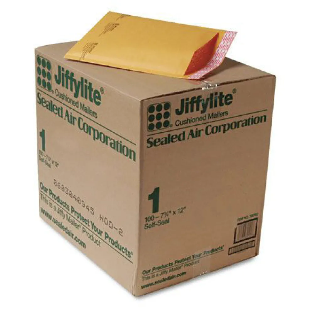 Sealed Air Jiffylite 7.25 in. x 12 in. No. 1 Barrier Bubble Air Cell Cushion Self-Seal Bubble Mailer - Brown Kraft (100/Carton)