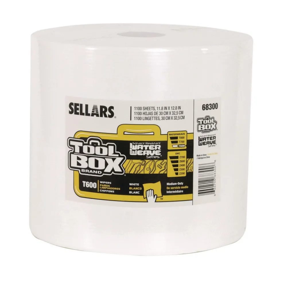 Sellars 1-Ply 11.8 x 12.8 TOOLBOX WaterWeave T600 Wipers - White (1/Carton)