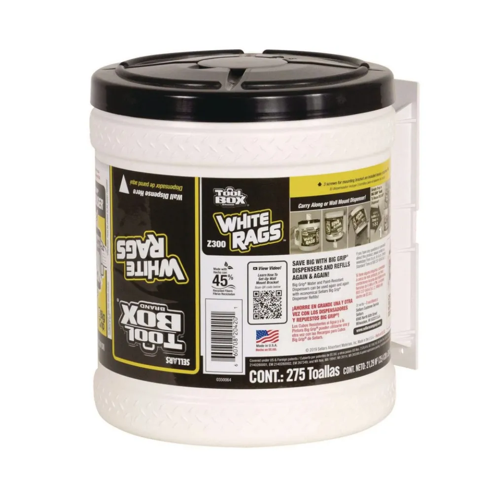 Sellars 1-Ply 10 x 12 Z300 Wipers Big Grip Dispenser - White (2/Carton)