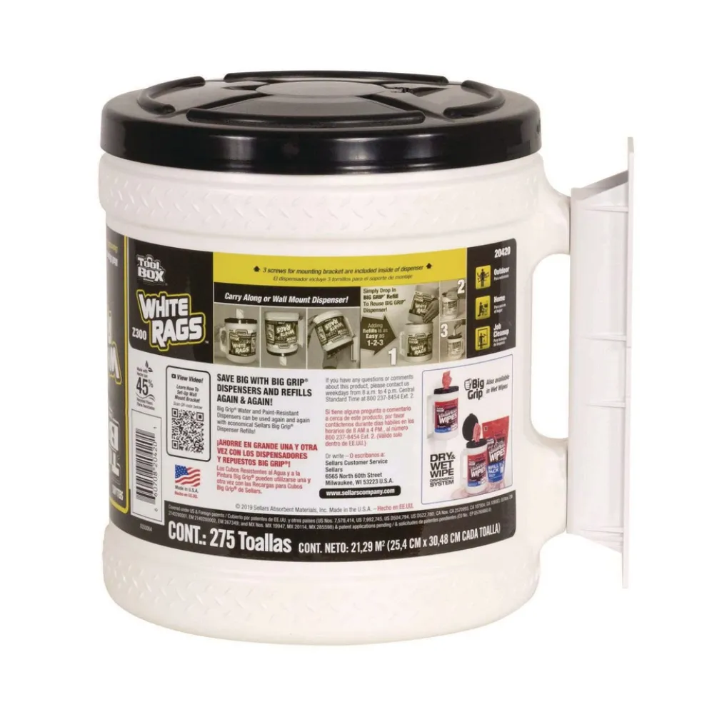 Sellars 1-Ply 10 x 12 Z300 Wipers Big Grip Dispenser - White (2/Carton)