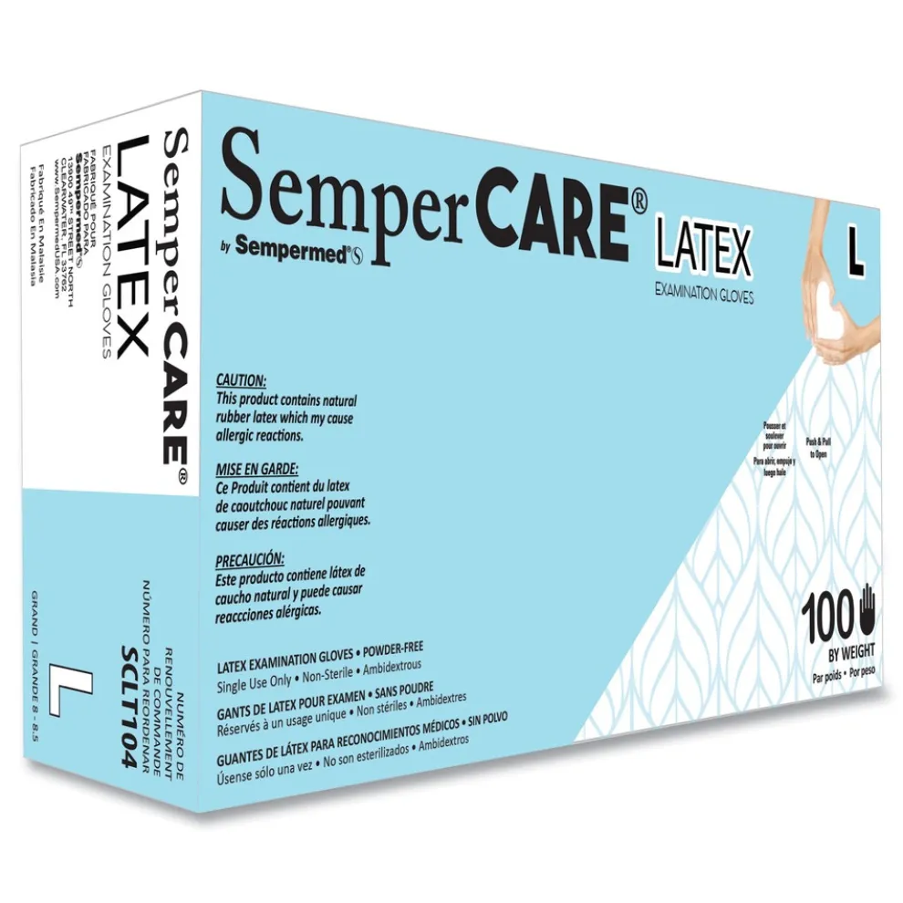 SemperCare 5 mil Powder-Free Latex Examination Gloves - Large/Cream (1000/Carton)