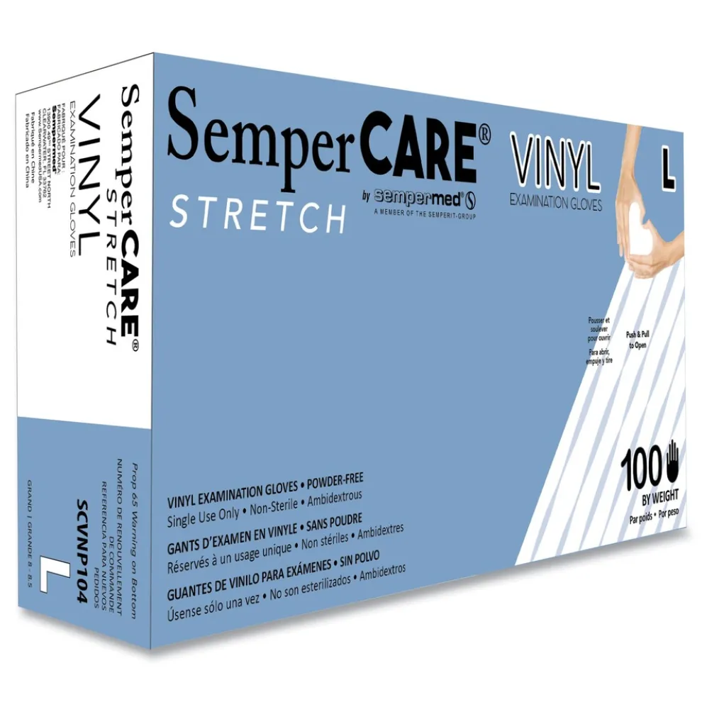 SemperCare Stretch Vinyl Examination Gloves - Large, Cream (100/Box)