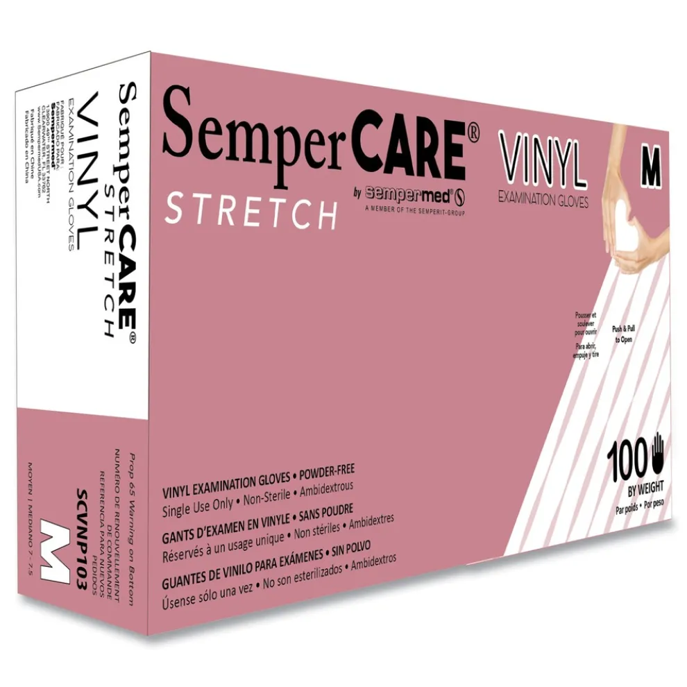 SemperCare Stretch Vinyl Examination Gloves - Medium, Cream (100/Box)