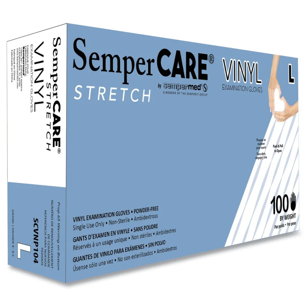 SemperCare Stretch Vinyl Examination Gloves - Large, Cream (1000/Carton)
