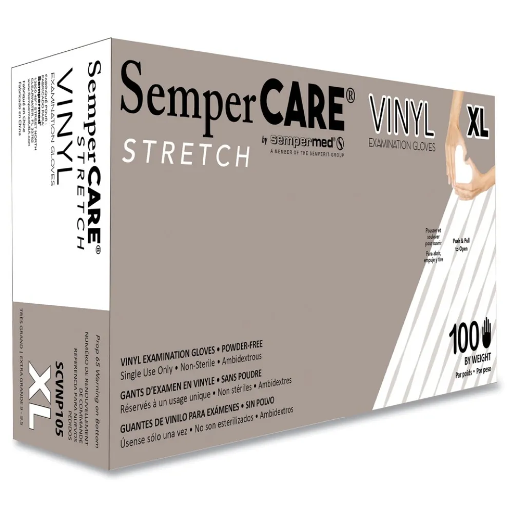 SemperCare Stretch Vinyl Examination Gloves - X-Large, Cream (1000/Carton)