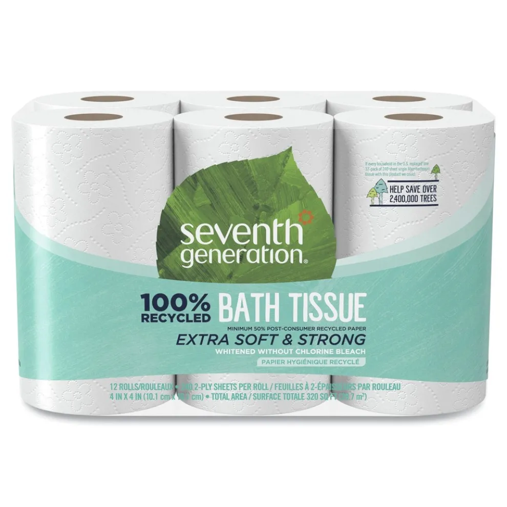 Seventh Generation 100% Recycled 2-Ply Bathroom Tissue - White (240 Sheets/Roll, 12 Rolls/Pack)