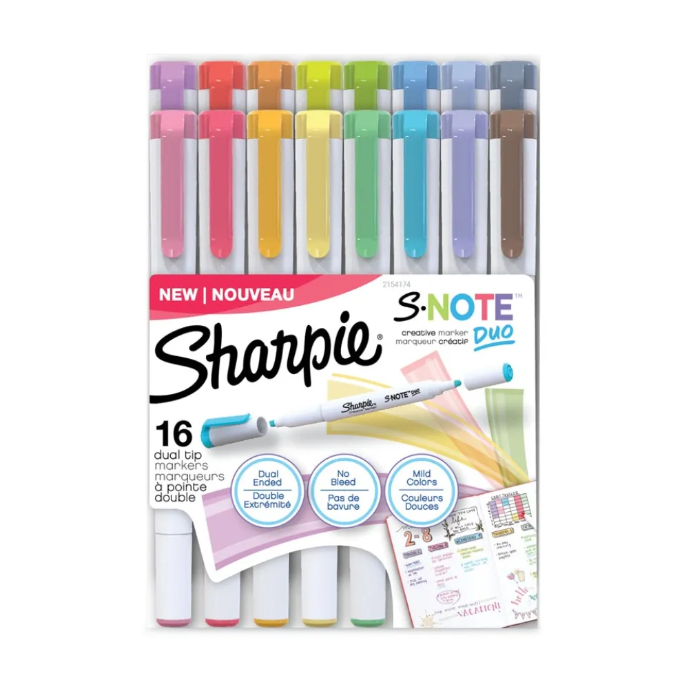Sharpie S-Note Bullet/Chisel Tip Creative Markers - Assorted Ink Colors/White Barrel (16/Pack)