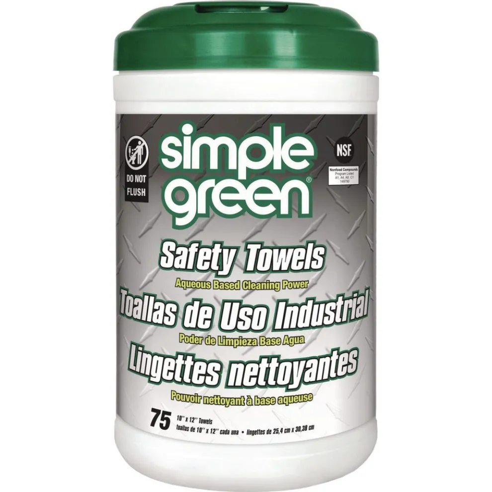 Simple Green 3810000613351 10 in. x 11 3/4 in. 1-Ply Safety Towels - Unscented (75/Canister, 6 Canisters/Carton)