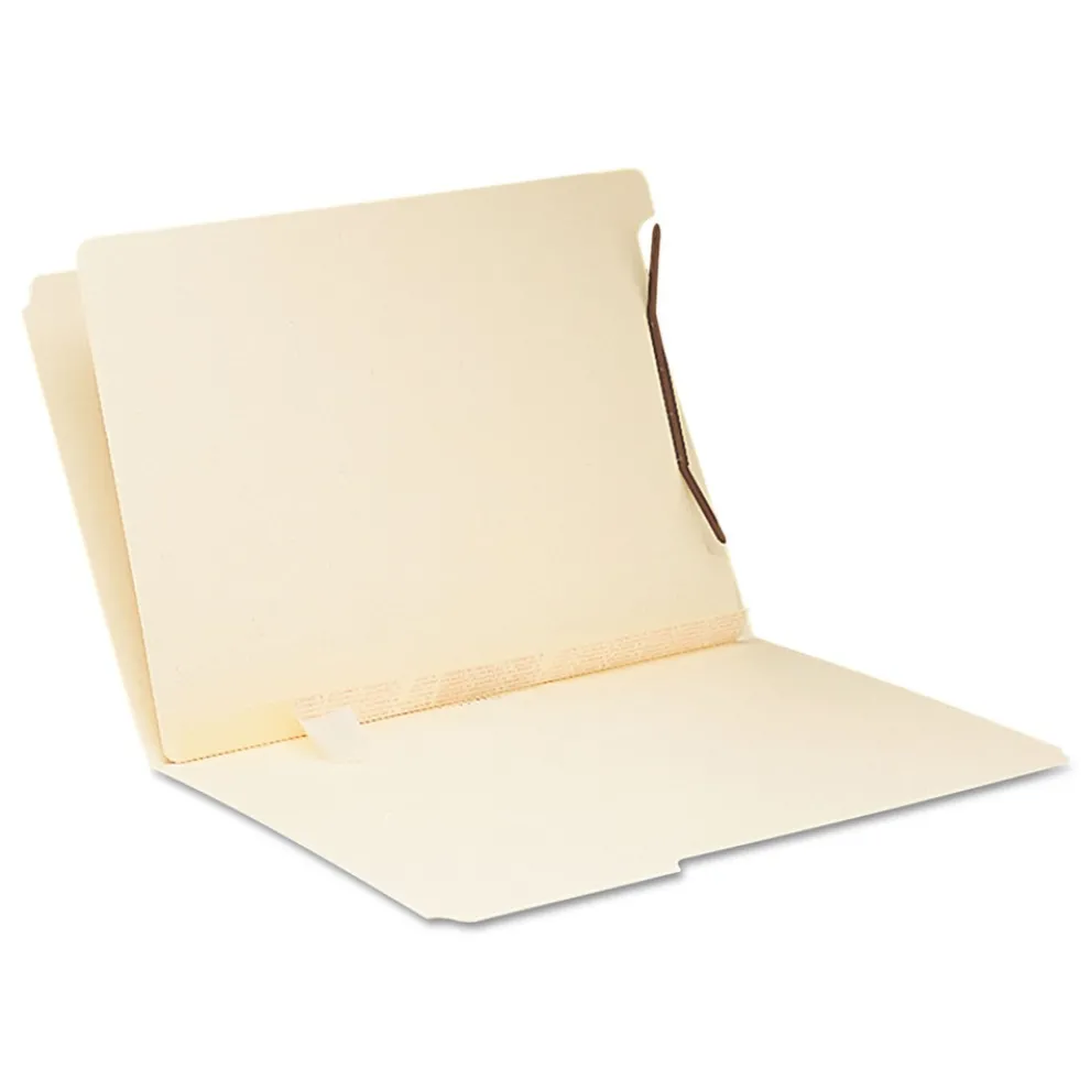 Smead 1 Fastener Letter Size Self-Adhesive Folder Dividers with Twin-Prong Fasteners for Top/End Tab Folders - Manila (100/Box)