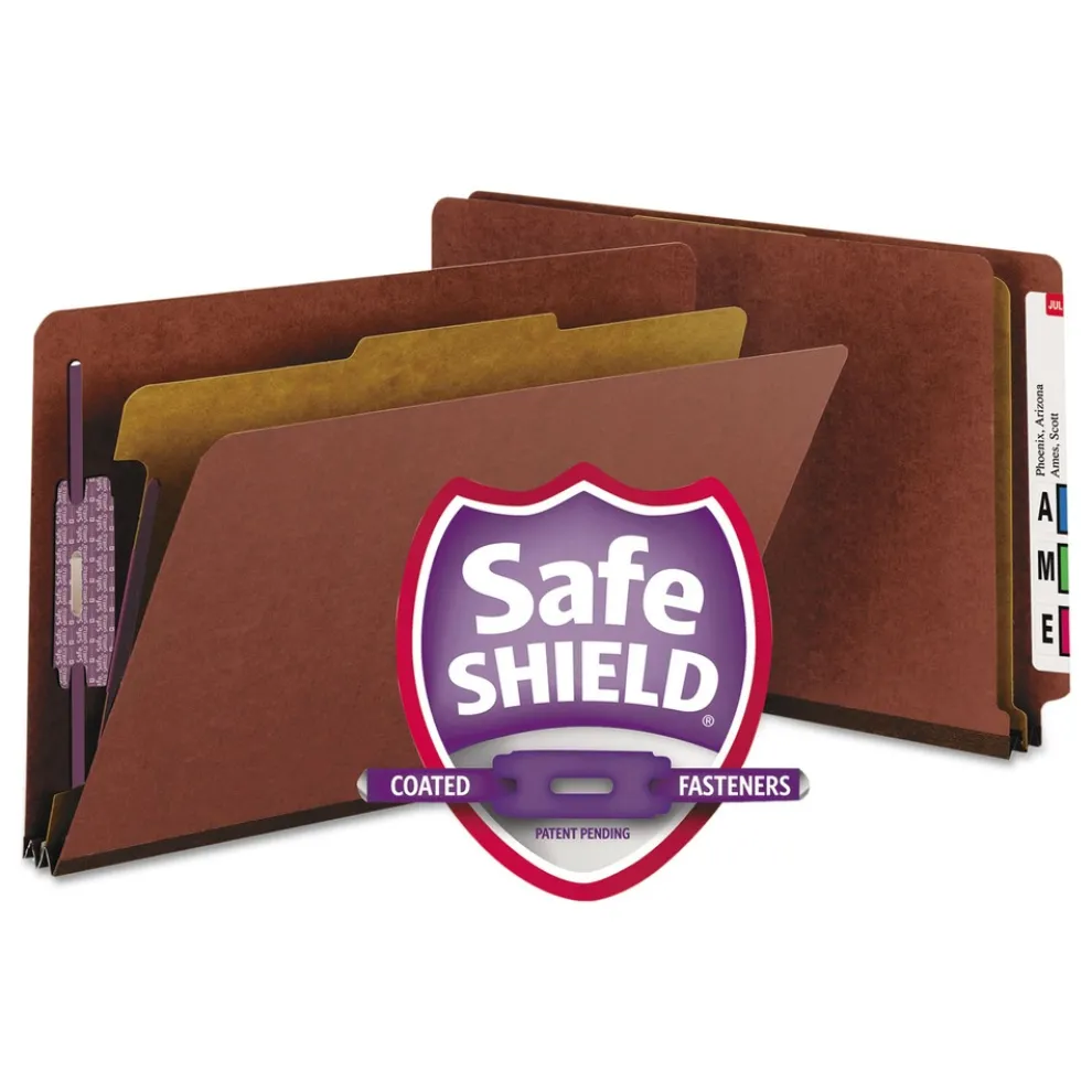 Smead 2 in. Expansion End Tab Pressboard Classification Folders - Red/Legal Size (10/Box)