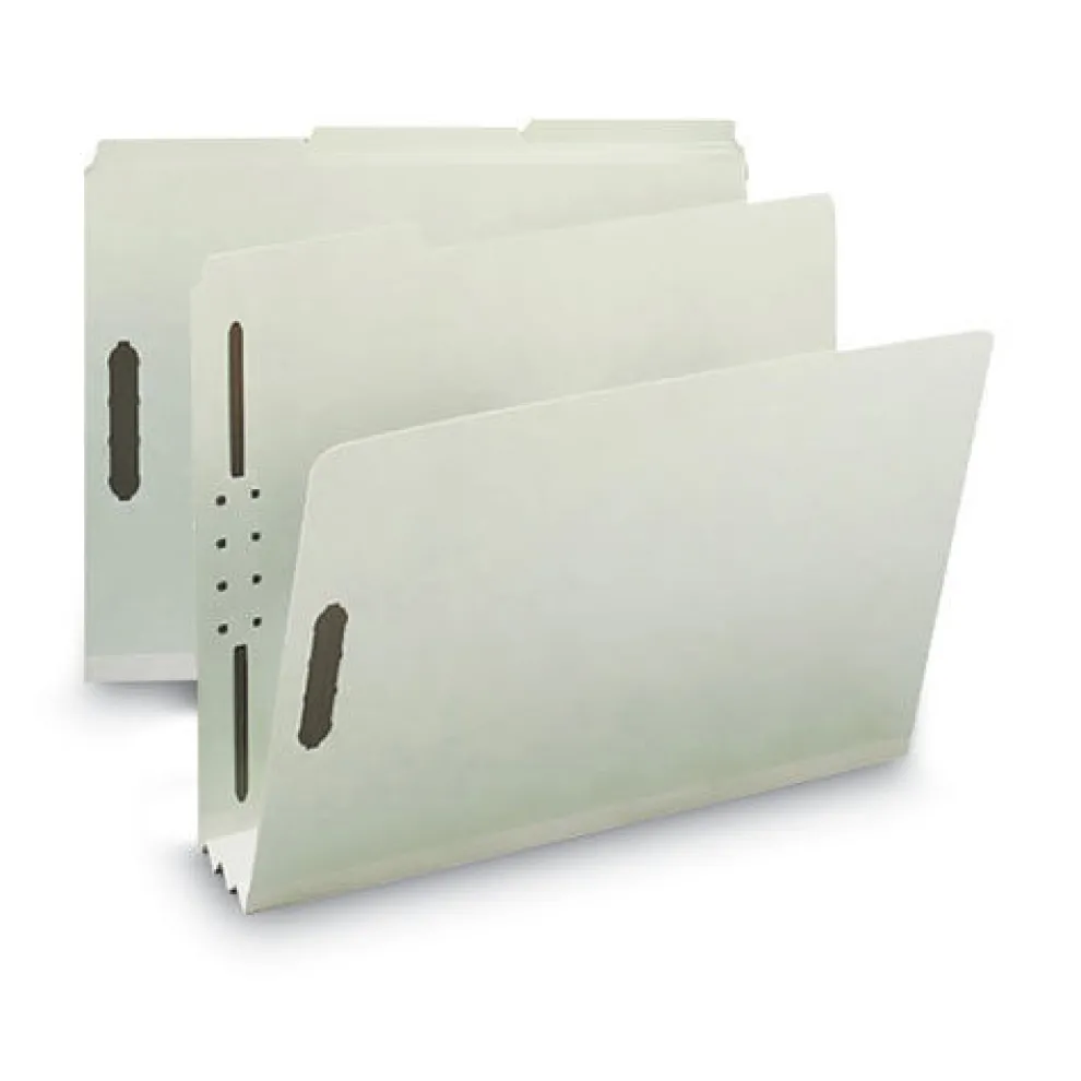 Smead 3 in. Expansion 2 Fasteners Letter Size Recycled Pressboard Fastener Folders - Gray-Green Exterior (25/Box)