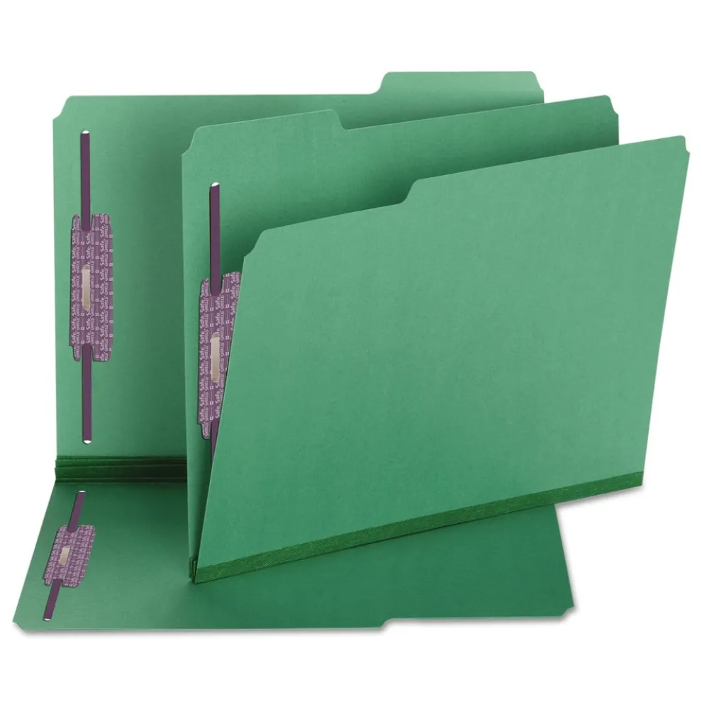 Smead 2 in. Expansion Colored Pressboard Folders with 2 SafeSHIELD Coated Fasteners - Letter Size/Green (25/Box)