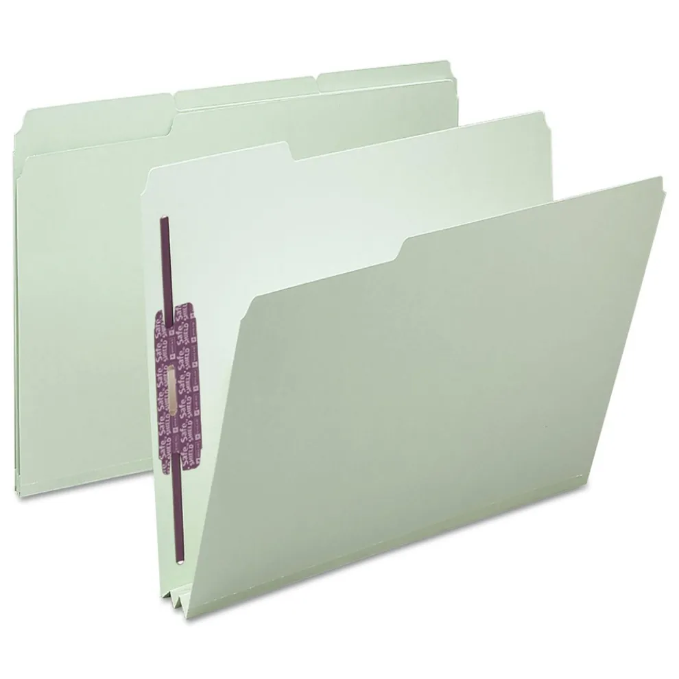 Smead 2 in. Expansion Recycled Pressboard Folders with 2 SafeSHIELD Fasteners - Letter Size/Gray-Green (25/Box)