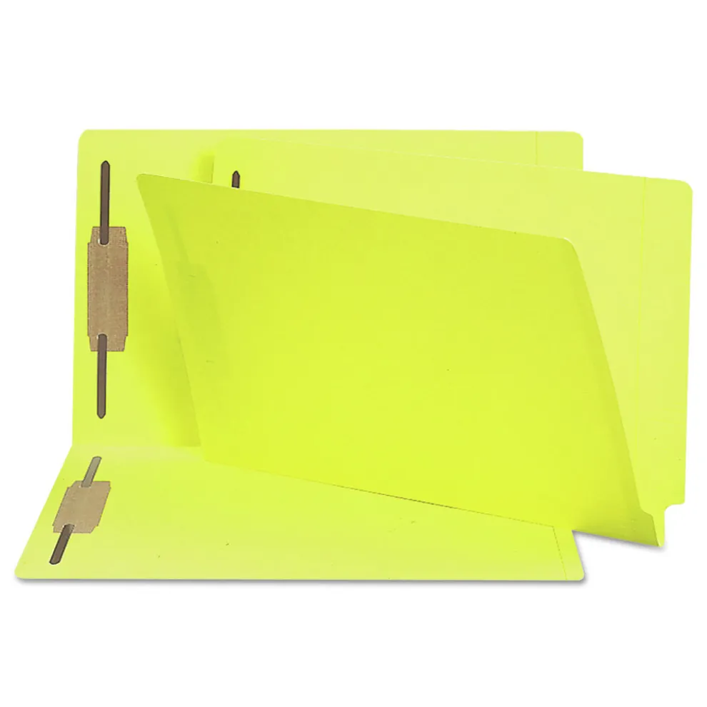 Smead 0.75 in. Expansion 2 Fasteners Legal Size Heavyweight Colored End Tab Fastener Folders - Yellow Exterior (50/Box)