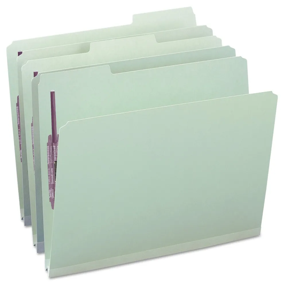 Smead 1 in. Expansion Recycled Pressboard Folders with 2 SafeSHIELD Fasteners - Letter Size/Gray-Green (25/Box)