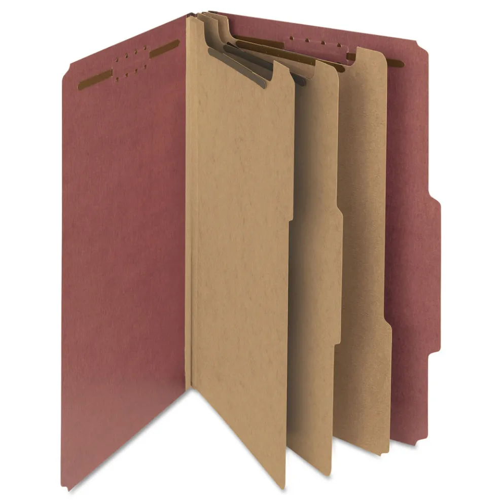 Smead 3 in. Expansion Recycled 3-Divider Pressboard Classification Folders, 8 Fasteners - Legal Size/Red Exterior (10/Box)