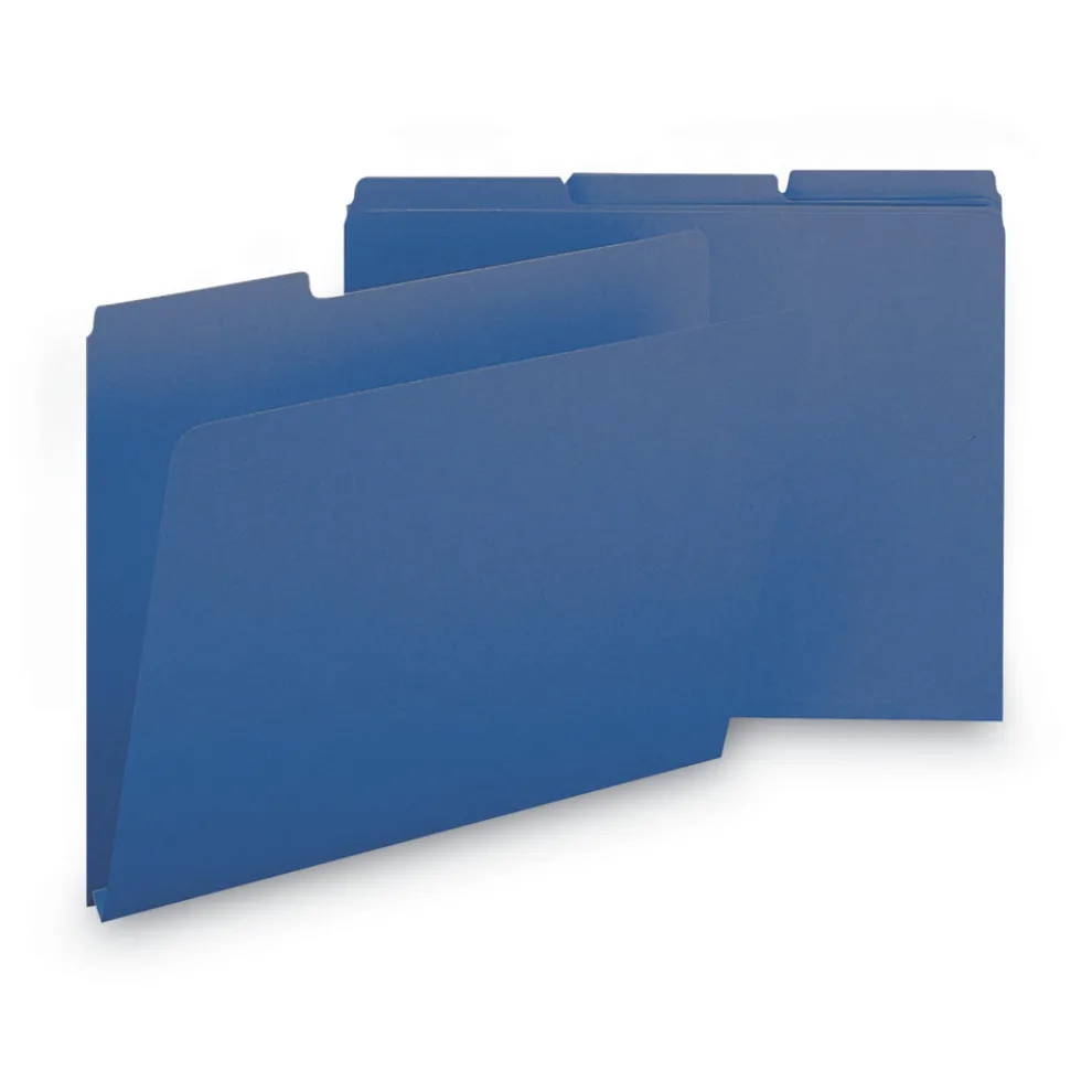 Smead 1 in. Expansion Assorted 1/3-Cut Tabs Letter Size Expanding Recycled Heavy Pressboard Folders - Dark Blue (25/Box)