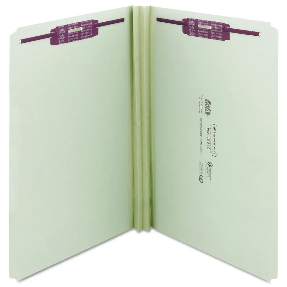 Smead 2 in. Expansion Recycled Pressboard Fastener Folders with Two SafeSHIELD Fasteners - Legal Size/Gray-Green (25/Box)