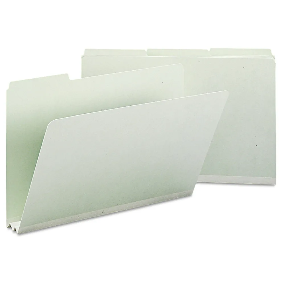 Smead 2 in. Expansion Assorted 1/3-Cut Tabs Legal Size Expanding Recycled Heavy Pressboard Folders - Gray-Green (25/Box)