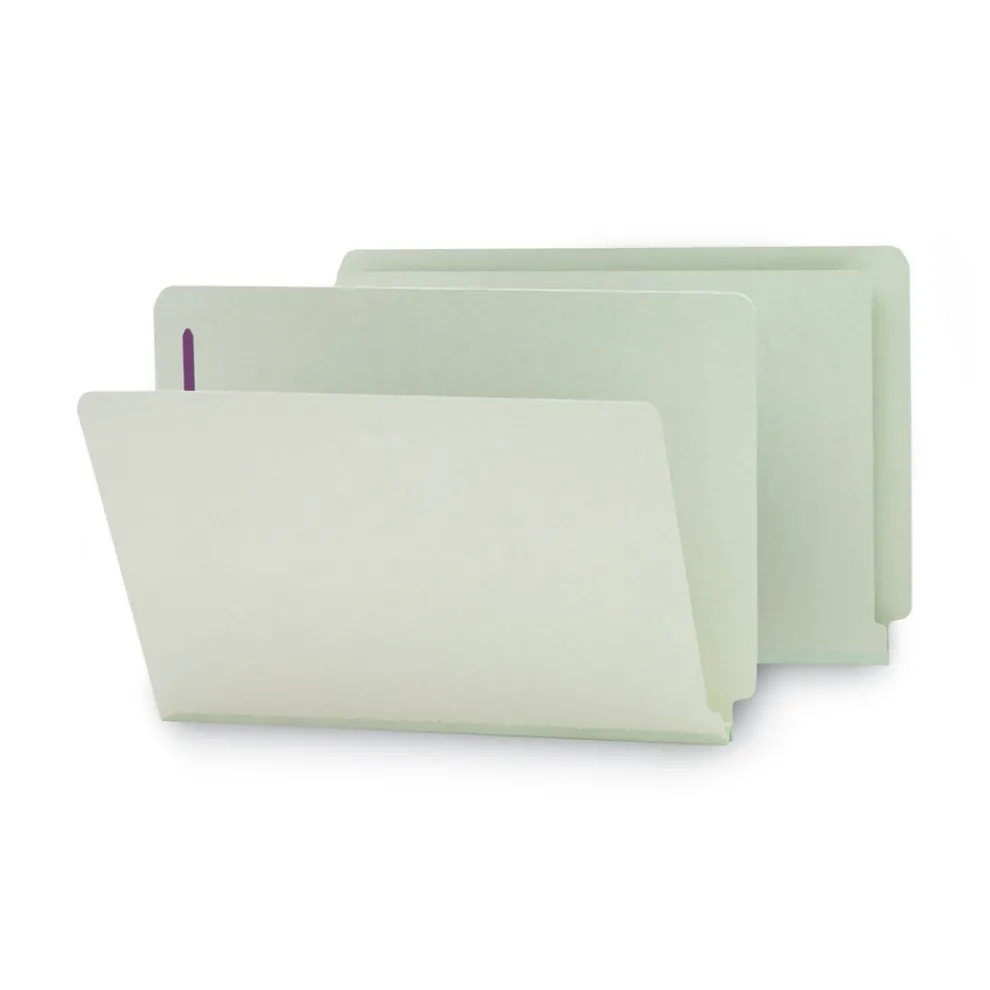 Smead 1 in. Expansion End Tab Pressboard Classification Folders with 2 SafeSHIELD Coated Fasteners - Legal Size/Gray-Green (25/Box)