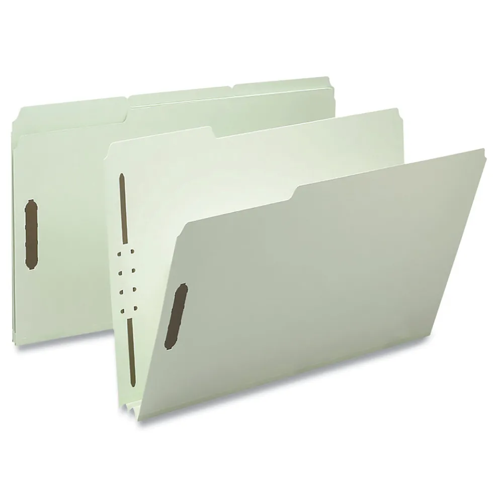 Smead 3 in. Expansion 2 Fasteners Legal Size Recycled Pressboard Fastener Folders - Gray-Green Exterior (25/Box)