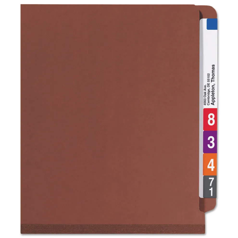 Smead 8 SafeSHIELD Fasteners 3 in. Expansion 3 Dividers Letter Size End Tab Pressboard Classification Folders - Red (10/Box)