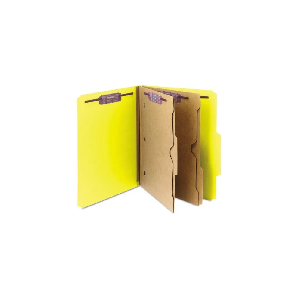 Smead 6 SafeSHIELD Fasteners 2 Dividers Letter Size 6-Section Pressboard Top Tab Pocket Classification Folders - Yellow (10/Box)