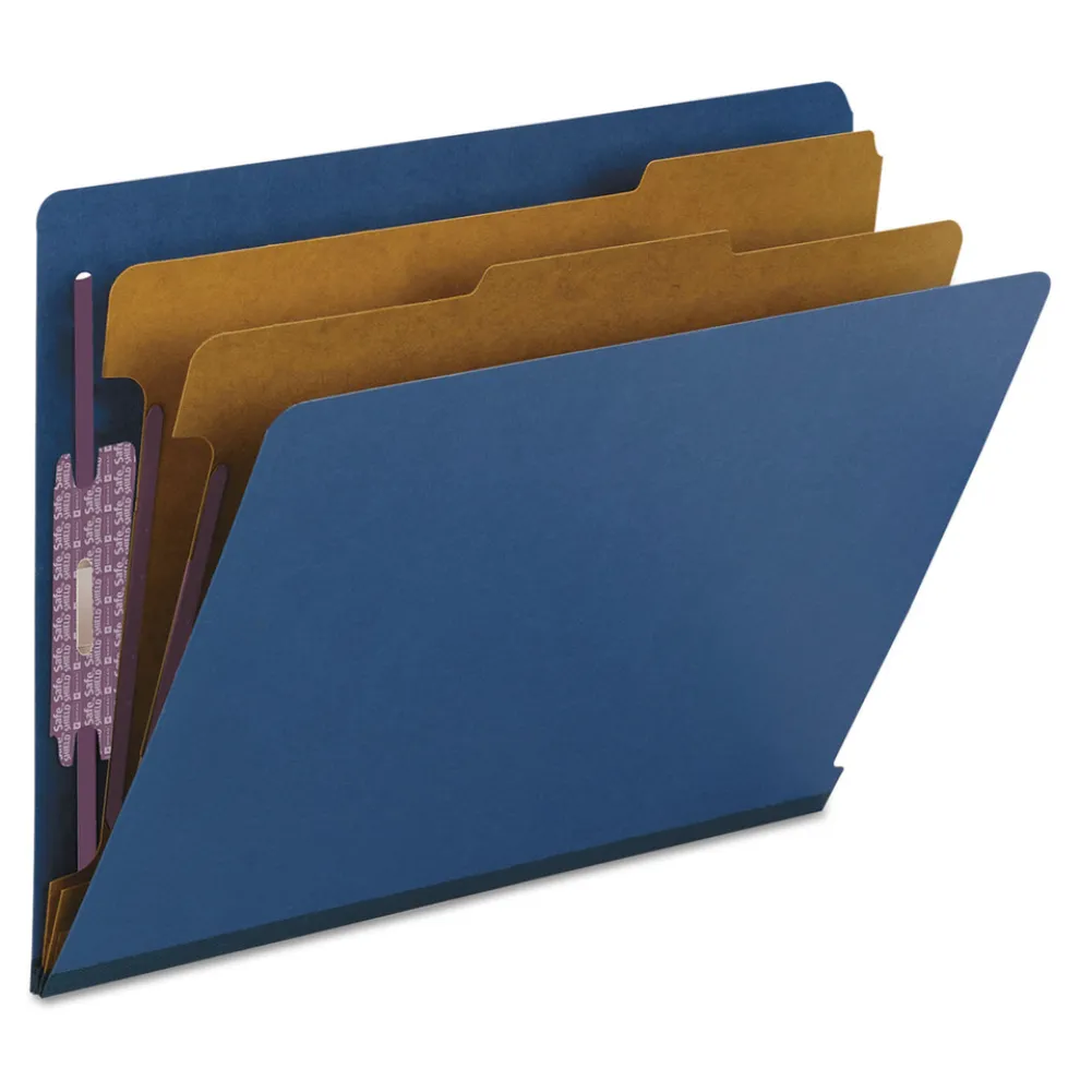 Smead End Tab Pressboard Classification Folders with Six SafeSHIELD Fasteners - Letter, Dark Blue (10/Box)