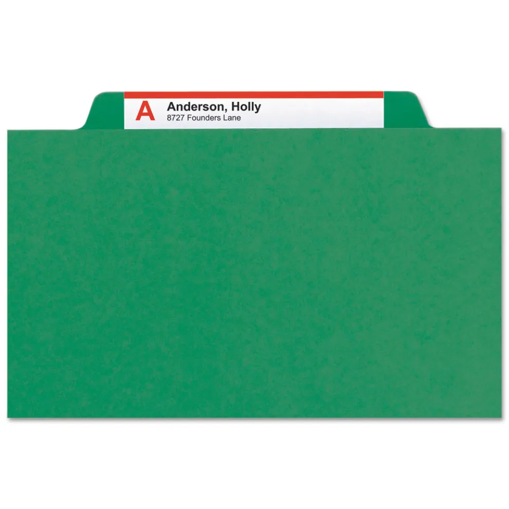 Smead Pressboard Eight-Section Top Tab Classification Folders - Legal, Green (10/Box)