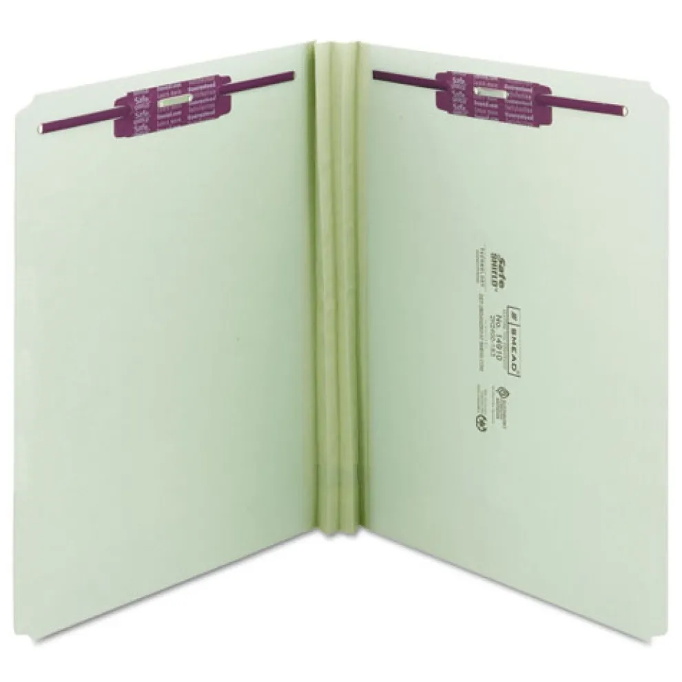 Smead Recycled Pressboard Fastener Folders with Straight Tabs - Letter, Gray/Green (25/Box)