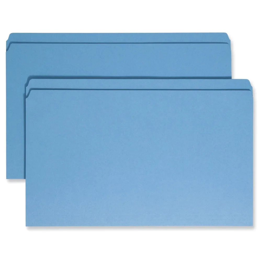 Smead Straight Tabs Legal Size 0.75 in. Expansion Reinforced Top Tab Colored File Folders - Blue (100/Box)