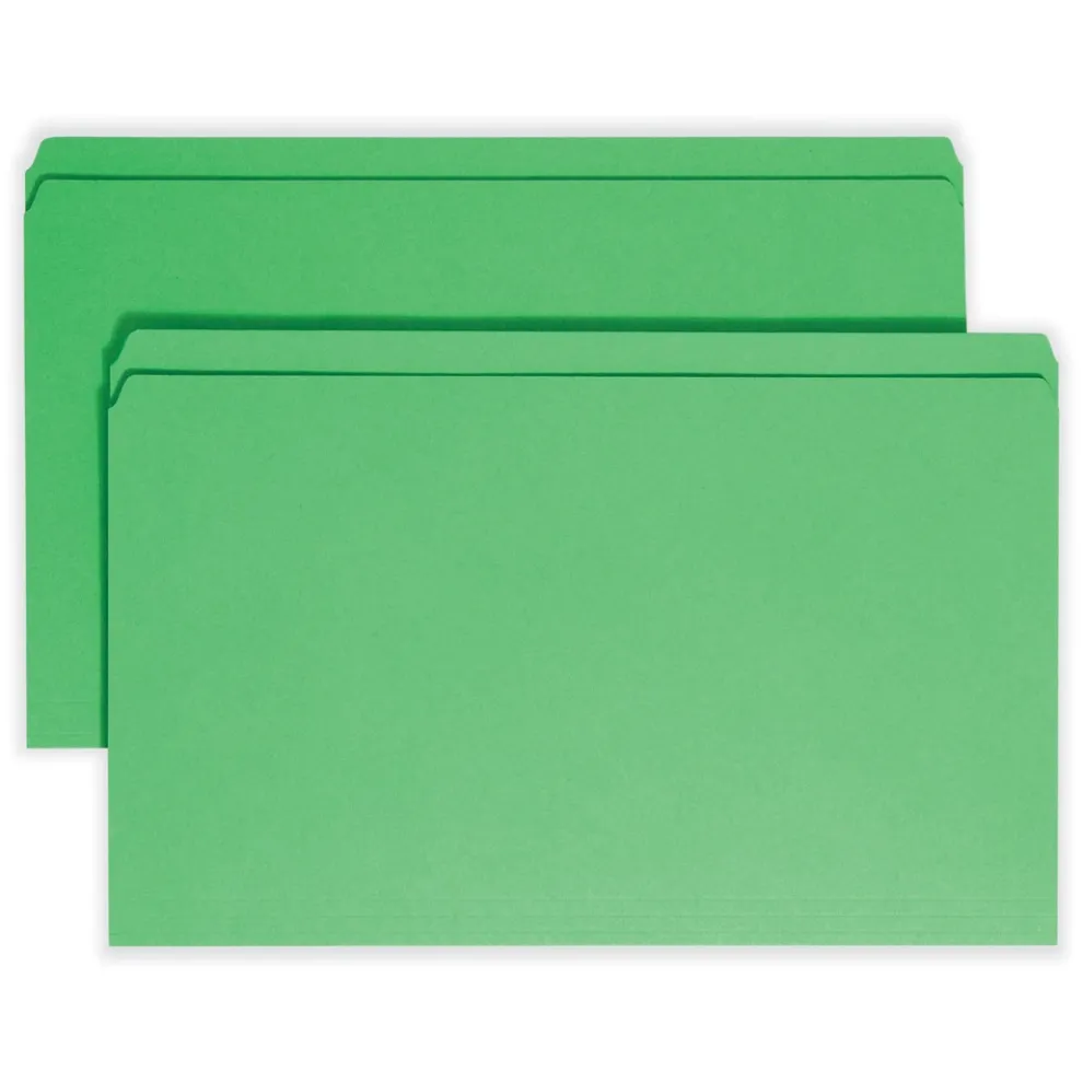 Smead Straight Tabs Legal Size 0.75 in. Expansion Reinforced Top Tab Colored File Folders - Green (100/Box)