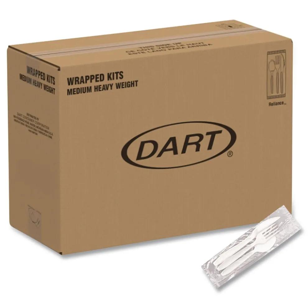 SOLO Reliance Mediumweight Plastic Fork/Knife/Spoon Cutlery Kit - White (1500/Carton)