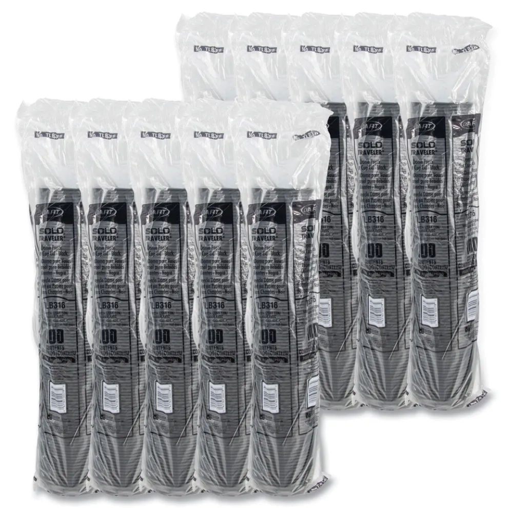 SOLO Traveler Cappuccino Style Dome Lid Fits 10 oz. to 24 oz. Cups - Black (1000/Carton)