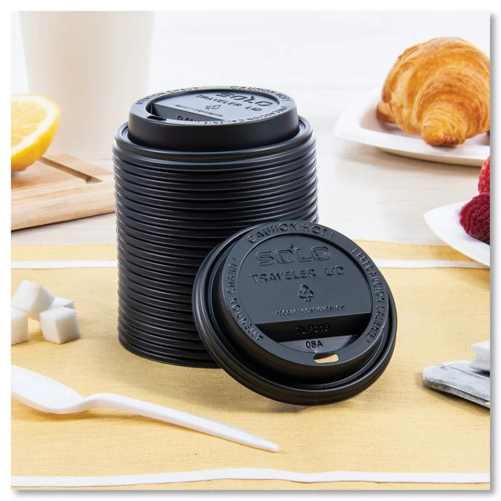 SOLO Traveler Cappuccino Style Dome Lid Fits 10 oz. to 24 oz. Cups - Black (1000/Carton)