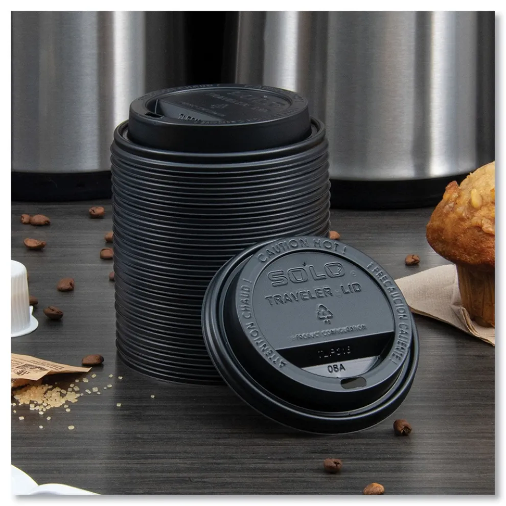 SOLO Traveler Cappuccino Style Dome Lid Fits 10 oz. to 24 oz. Cups - Black (1000/Carton)