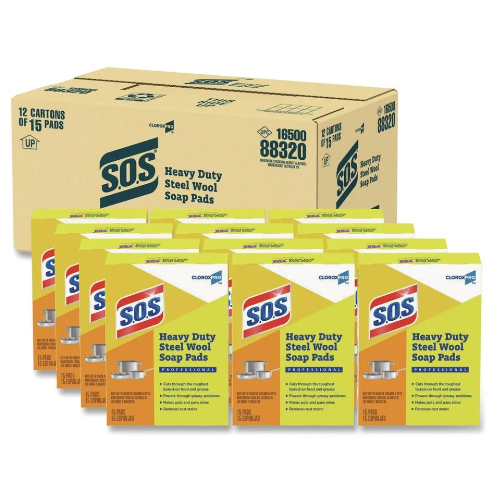 S.O.S. 2.4 in. x 3 in. Steel Wool Soap Pads (15 Pads/Box 12 Boxes/Carton)