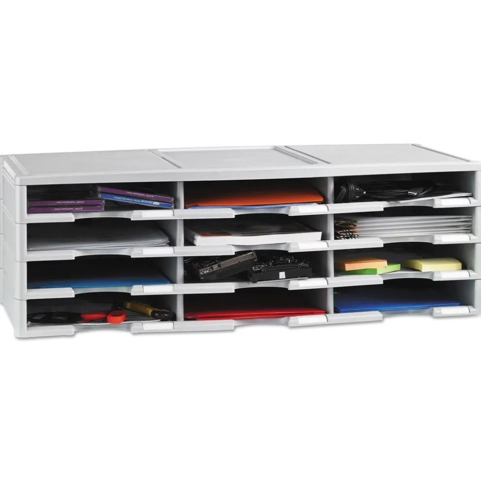 Storex 12 Compartments 10.63 in. x 13.3 in. x 31.4 in. Literature Organizer - Gray
