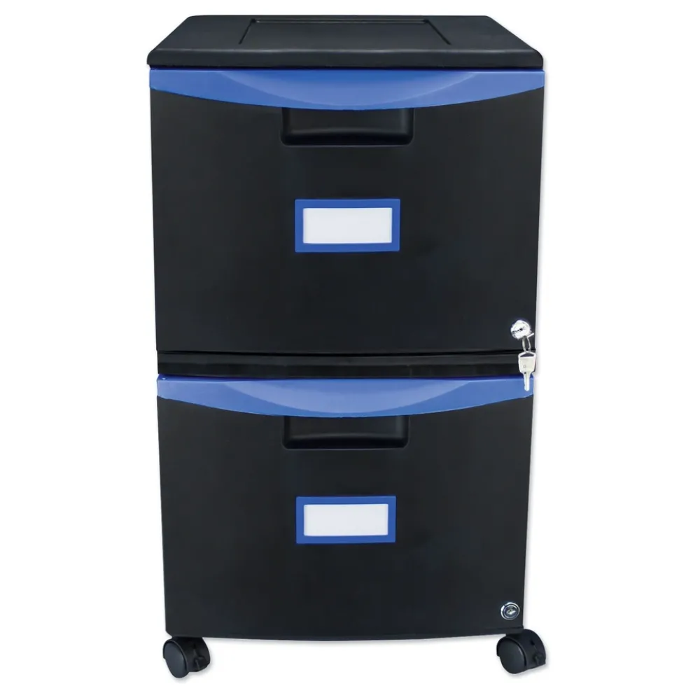 Storex 14.75 in. x 18.25 in. x 26 in. 2-Legal/Letter File Drawer Mobile Filing Cabinet - Black/Blue