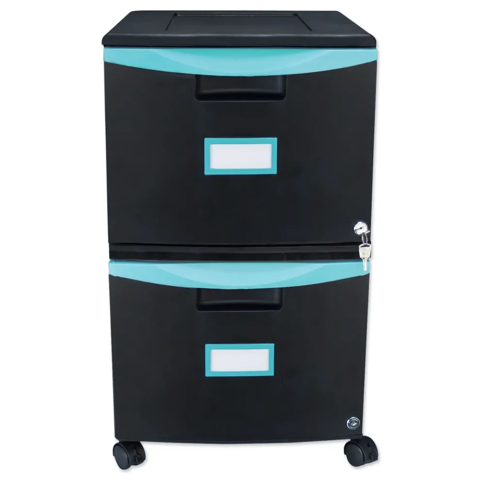Storex 2 Legal/letter-Size File Drawers 14.75 in. x 18.25 in. x 26 in. Two-Drawer Mobile Filing Cabinet - Black/Teal