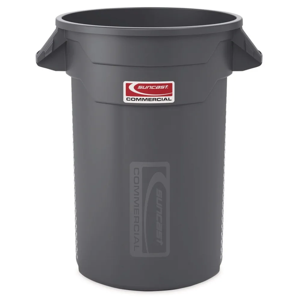 Suncast Commercial Injection Molded Utility Trash Can, 32 gal, Plastic/Resin, Gray