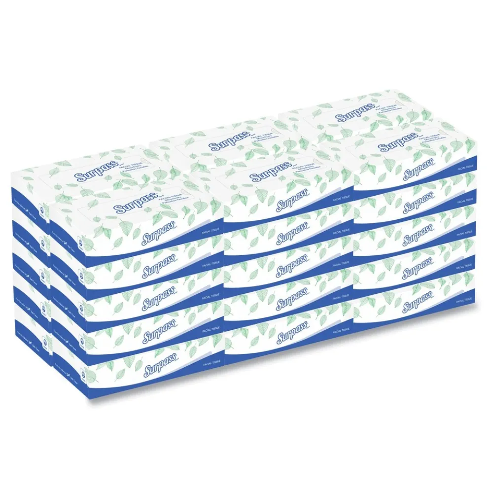Surpass 21340 2-Ply Flat Box Facial Tissue for Business - White (100 Sheets/Box, 30 Boxes/Carton)