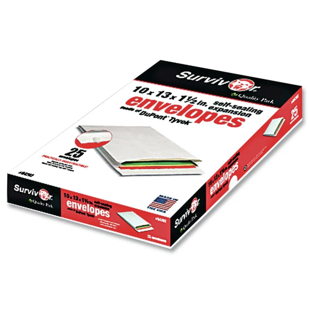 Survivor QUAR4610 10 in. x 13 in. No. 13-1/2 Lightweight 14 lbs. Tyvek Open End Expansion Mailers - White (100/Carton)