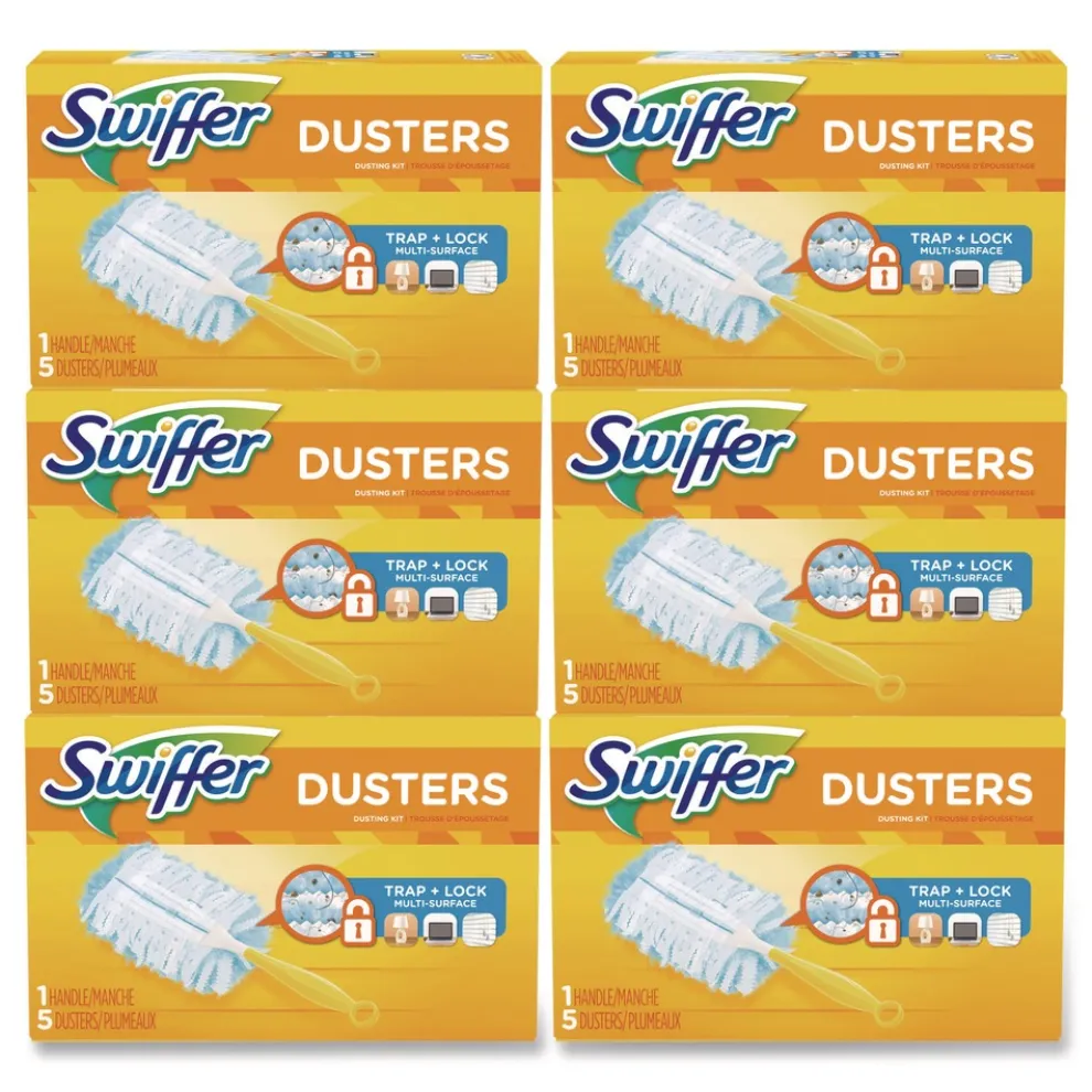 Swiffer Dusters Starter Kit with Dust Lock Fiber and 6 in. Handle - Blue/Yellow (6/Carton)