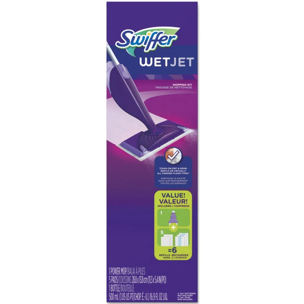 Swiffer WetJet 11 in. x 5 in. Cloth Head 46 in. Aluminum Plastic Handle Mop - White/Purple/Silver (2/Carton)